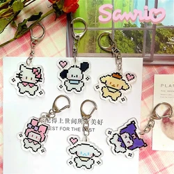 Hello Kitty Keychain Sanrio Jewelry Mymelody Cinnamoroll Pixel Style Keychain Cartoon Backpack Pendant Ornaments Childrens Gifts