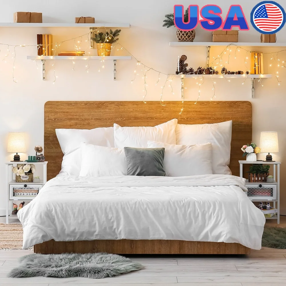 

White Nightstand Set of 2 with Charging Station 2 USB Ports and Outlets Storage Drawer Shelves Lightweight Compact Design