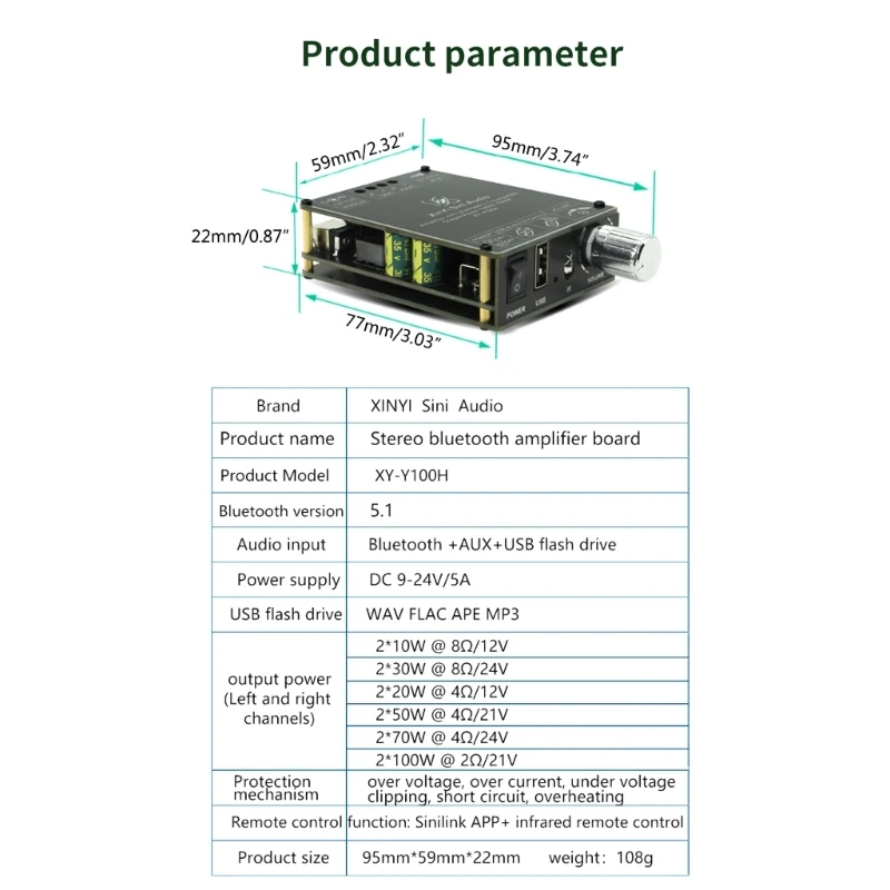 XY-Y100H Hochleistungs-Digitalverstärkerplatine mit mehreren Eingängen und Fernbedienung für DIY-Lautsprecher D46B