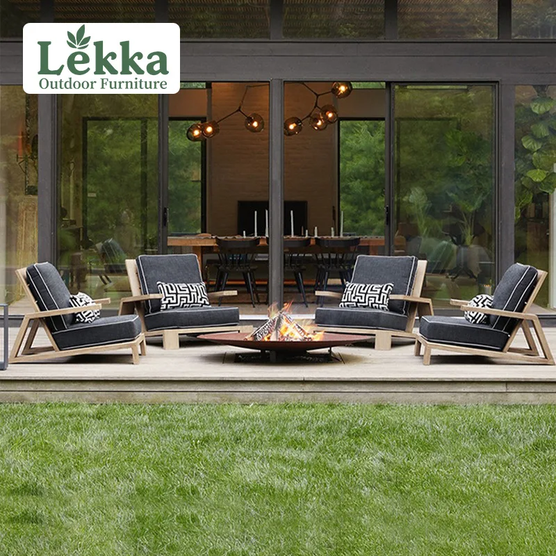 

Custom Outdoor Sofa Outdoor Terrace Waterproof Garden Teak Furniture Villa Open-air Solid Wood Lazy Sofa Coffee Table