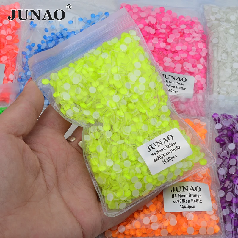 JUNAO SS6 SS16 SS20 SS30 Strass di vetro giallo Neon Flatback Crystal Strass pietre per unghie Non Hotfix per la decorazione della tazza