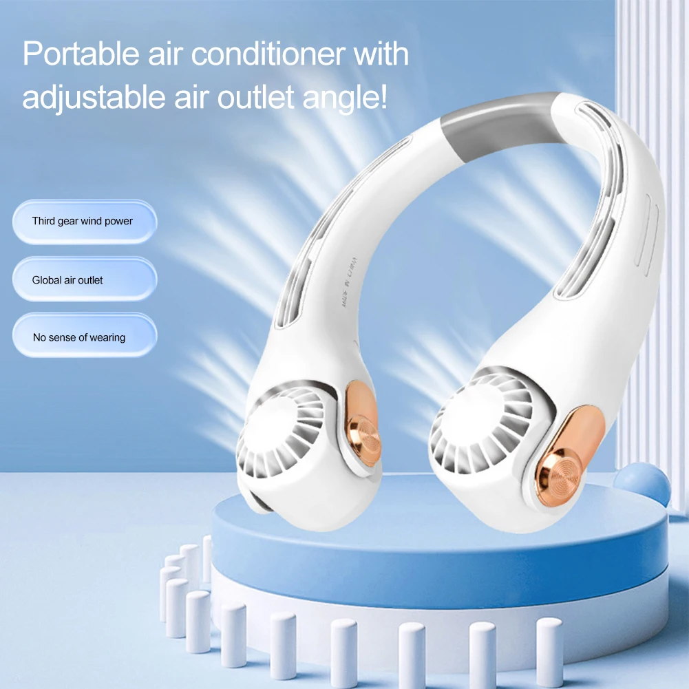 

Portable USB Rechargeable Bladeless Neck Fan Adjustable Wind Speed For Travel Digital Display Power Air Cooler