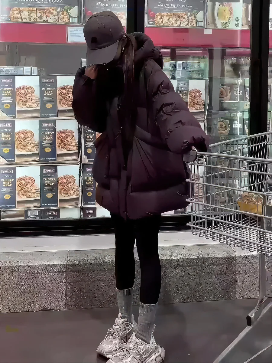 

Зимняя утепленная белая пуховая куртка с капюшоном для женщин: модное высококачественное теплое пальто стандартной длины для повседневной носки