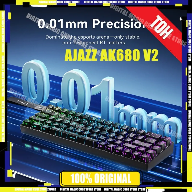 

Новый игровой магнитный переключатель Ajazz AK680 V2, 68-клавишная проводная клавиатура, 8K, скорость сканирования, 12K, позиционирующая пластина из алюминиевого сплава