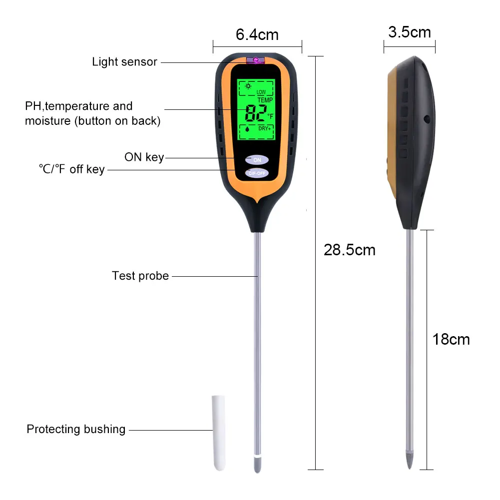 New 4 IN 1 Digital Soil Moisture Meter PH Meter Temperature Sunlight Tester for Garden Farm Lawn Plant with LCD Displayer