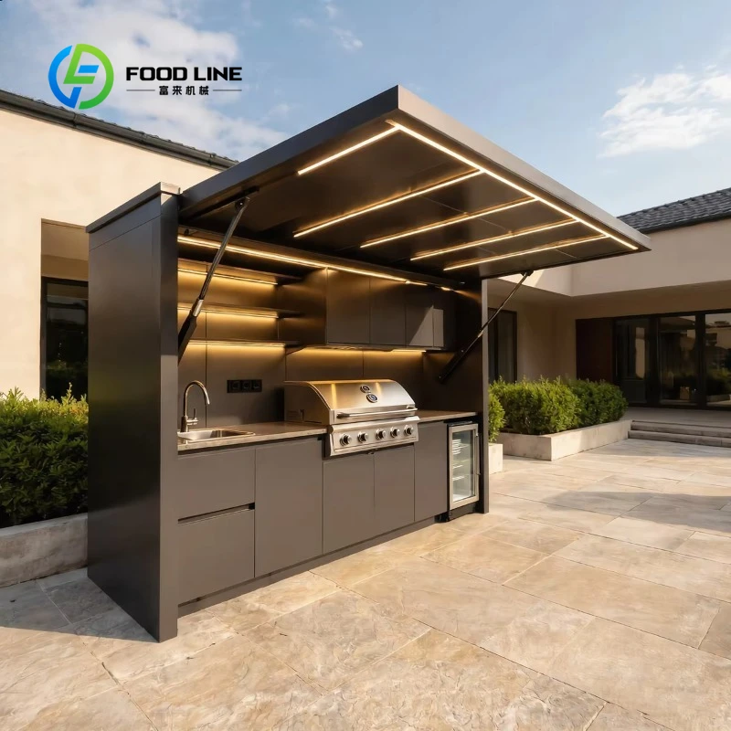 Customized Luxury Stainless Steel Modular Outdoor Kitchen Cabinet BBQ Grill Pizza Oven And Shed For Garden Camping