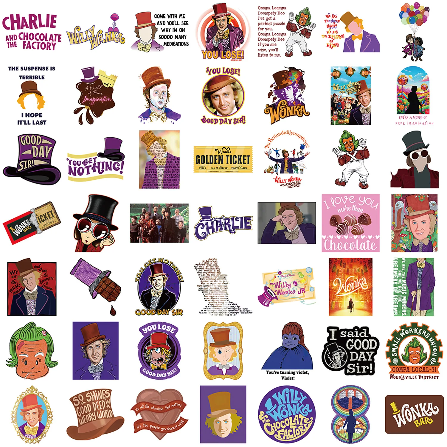 10/30/60 pçs charlie e a fábrica de chocolate adesivo para mala skate portátil bagagem telefone estilo diy decalque pegatina