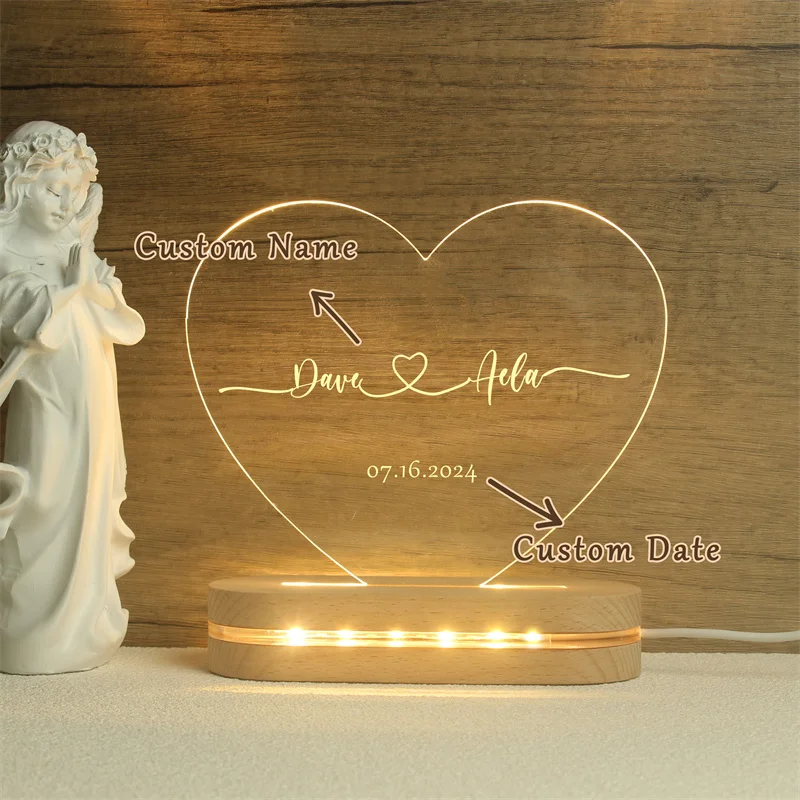 Custom Nightlight, Anniversary Gift, Personalized Acrylic Room Decoration Lamp, Gift for Couple,Gift for Her,Wedding Gift