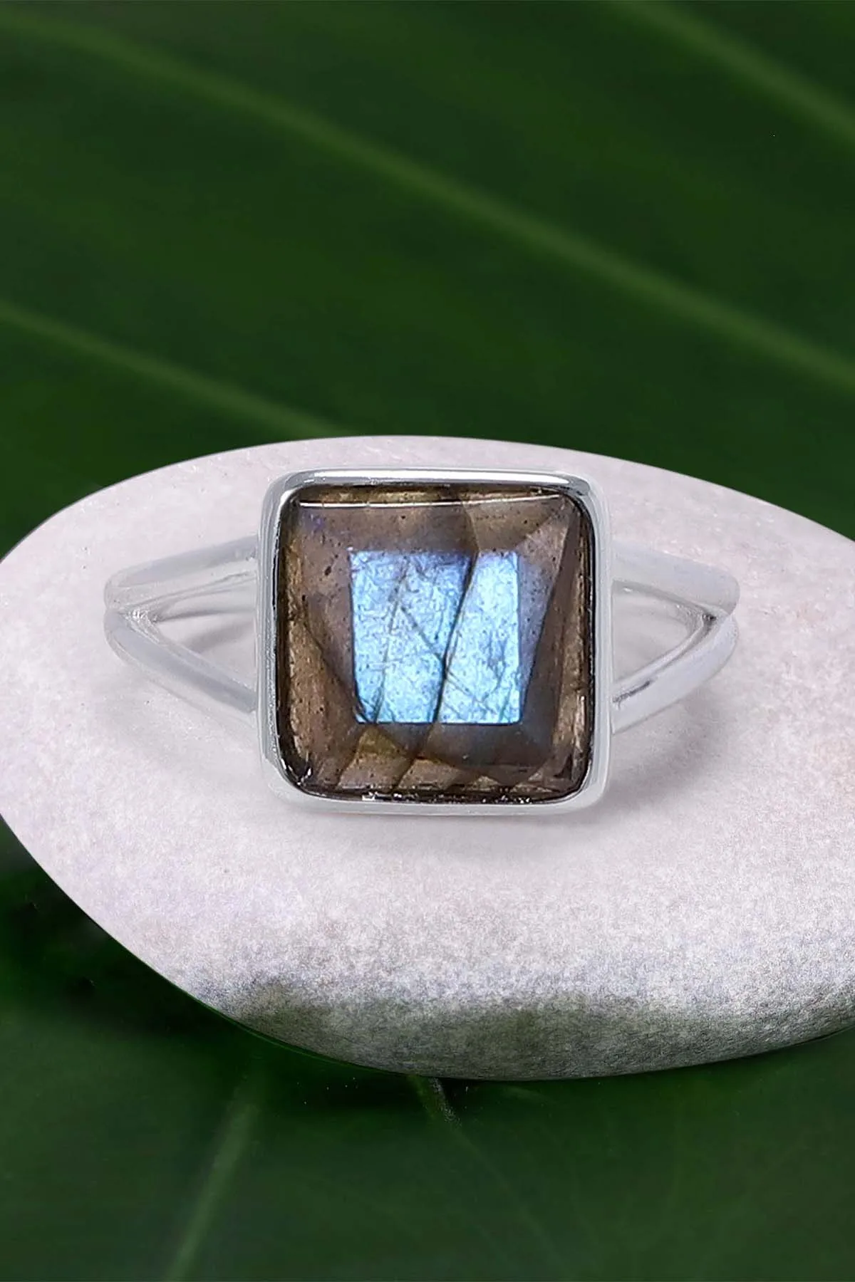 Square Labradorite Gemstone Silver Plated Ring Fashion Ring Jewelry for Christmas Gifts