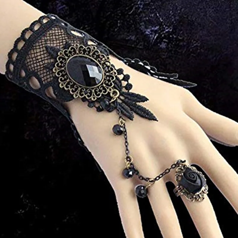 Lace Rose Bracelets Women Vintage Gothic Butterfly Bracelet Hollow Out Steampunk Vampire Pulseira Bracelet Jewelry Accessories