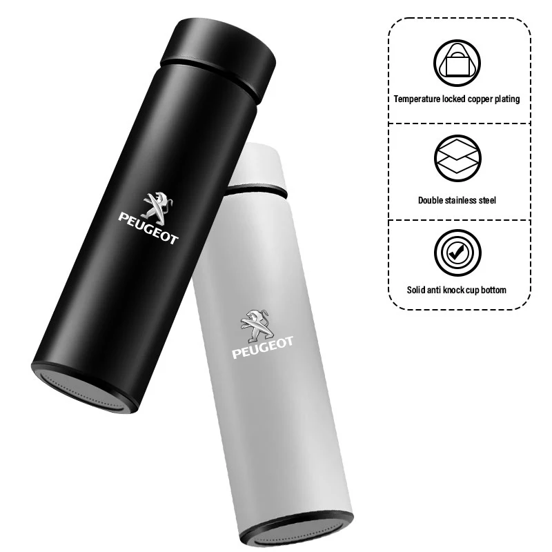 New Car Smart Thermos Bottle With Temperature Display Coffee Cup For Peugeot 108 406 407 408 206 207 208 306 307 308 508 608 107