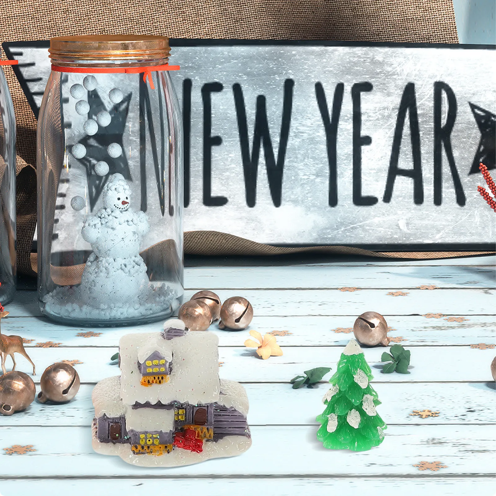 

1 Set Christmas Miniature Resin Ornaments Micro Landscape Decoration Essential Home Table Decor Mini Standing Deer Carriage