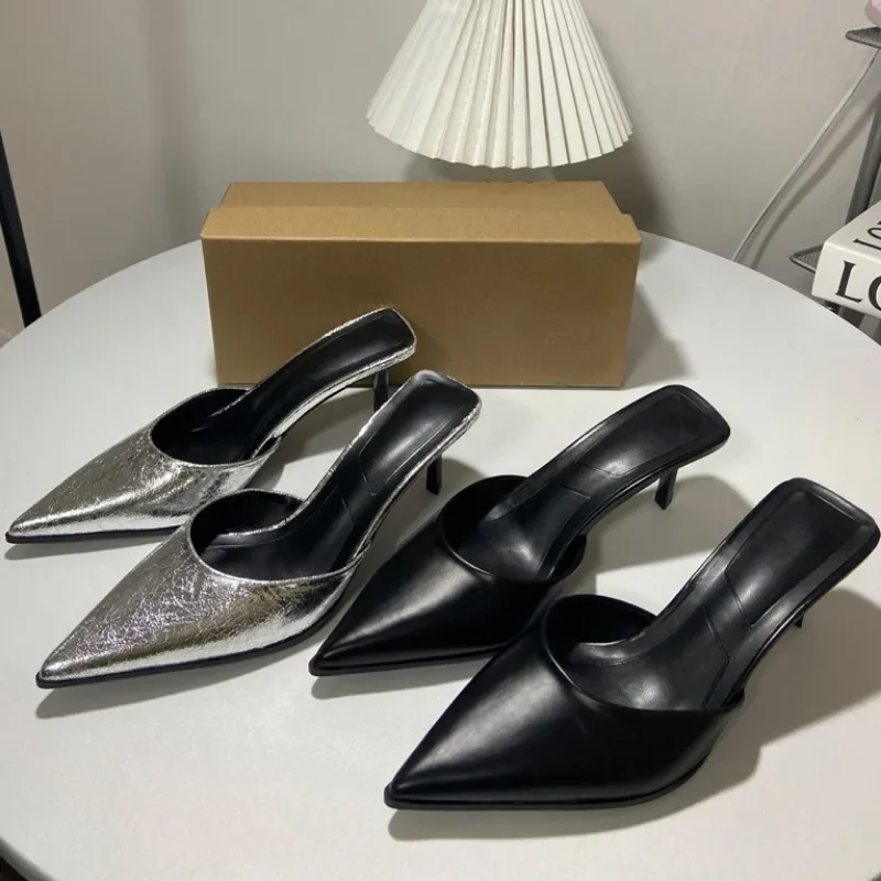 Casual Women Sandals Fashion Pointed Toe Shallow High Heel Ladies Mules Shoes Large Size Summer Stiletto Party Dress Sandalias