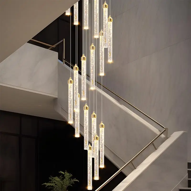 

Лестничная люстра, современная простая атмосфера, вилла, полый потолок, лофт, вращающаяся хрустальная люстра для гостиной, дуплекс, напольная люстра