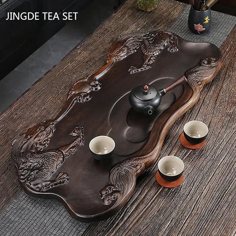 

Hand-carved Bakelite Tea Tray Antique Drainage Type Large Size Tea Board Living Room Trays Decorative Custom Tea Accessories