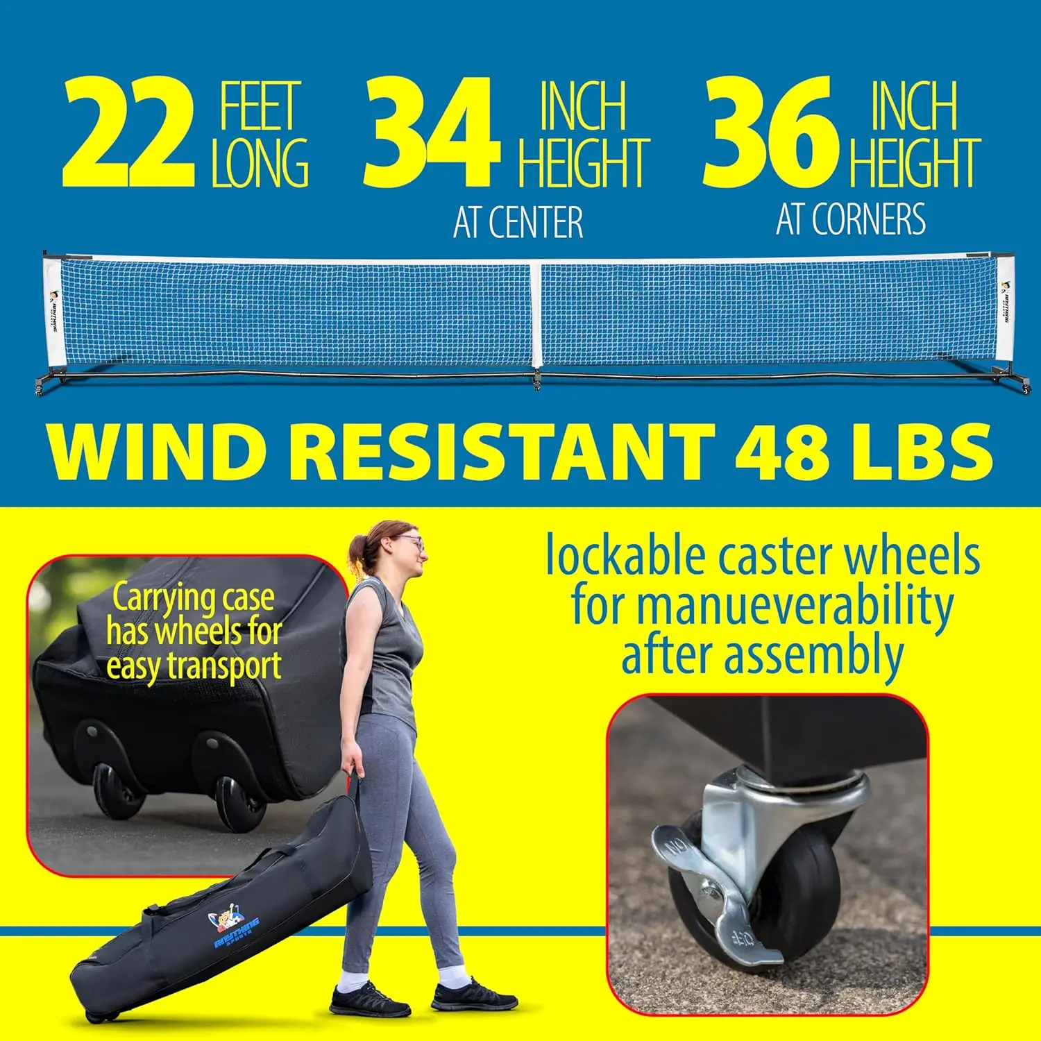 Red Pickleball de lujo, red resistente con ruedas, 2,0