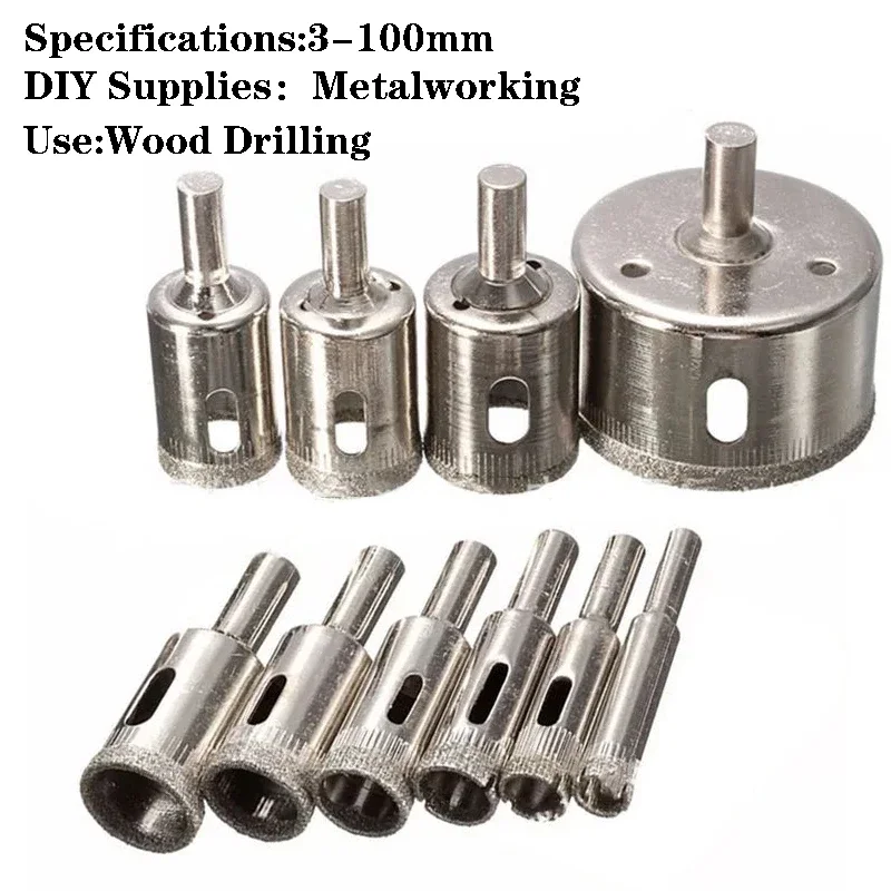 3-100mm Coated Drill Bit Hole Saw Glass Granite Cutter Hole Opener Drill Bit Dresser Hole Opener