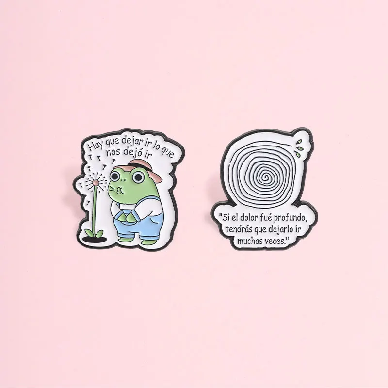 Creative Spanish Text Dandelion Frog Brooch Cute Cartoon Alloy Pin Badge DIY Bag Hat Scarf T-shirt Jeans Clothes Accessory Gift