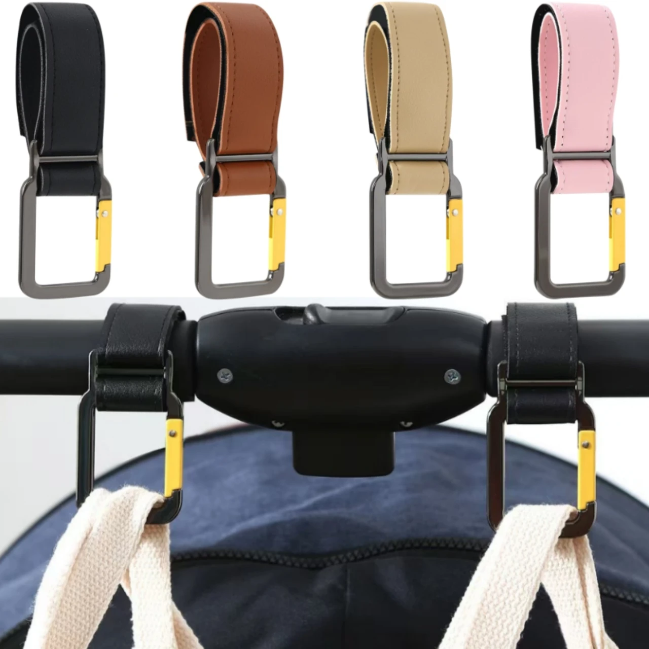 Baby-Kinderwagenhaken aus PU-Leder, Verstellbare Kinderwagenhaken, Trolley-Organizer, Wickeltaschenhalter, Kinder-Reise-Kinderwagen-Zubehör – Detail 2
