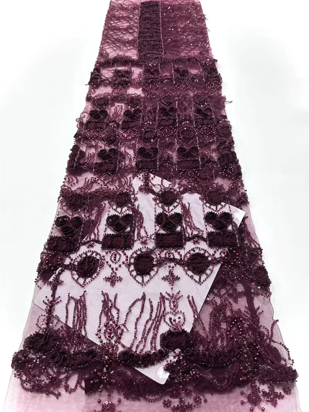 

Роскошные кружевные ткани 2025 Высококачественная белая кружевная ткань с бисером 5 ярдов Африканская кружевная ткань для свадебного платья Красный H121-1