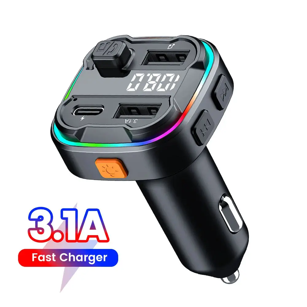 

Автомобильный Bluetooth 5.3 FM-передатчик Dual USB Type-C 3.1A Быстрое зарядное устройство AUX Аудиоадаптер Автомобильный комплект с громкой связью MP3-модулятор Плеер