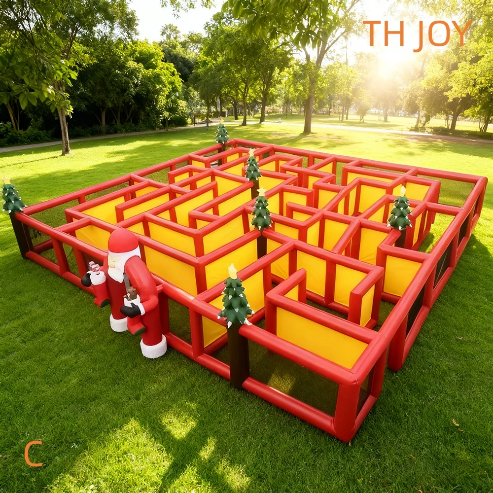 trasporto aereo veloce 10x10m labirinto di Natale gonfiabile gigante Babbo Natale divertente labirinto laser tag giochi per adulti n bambini