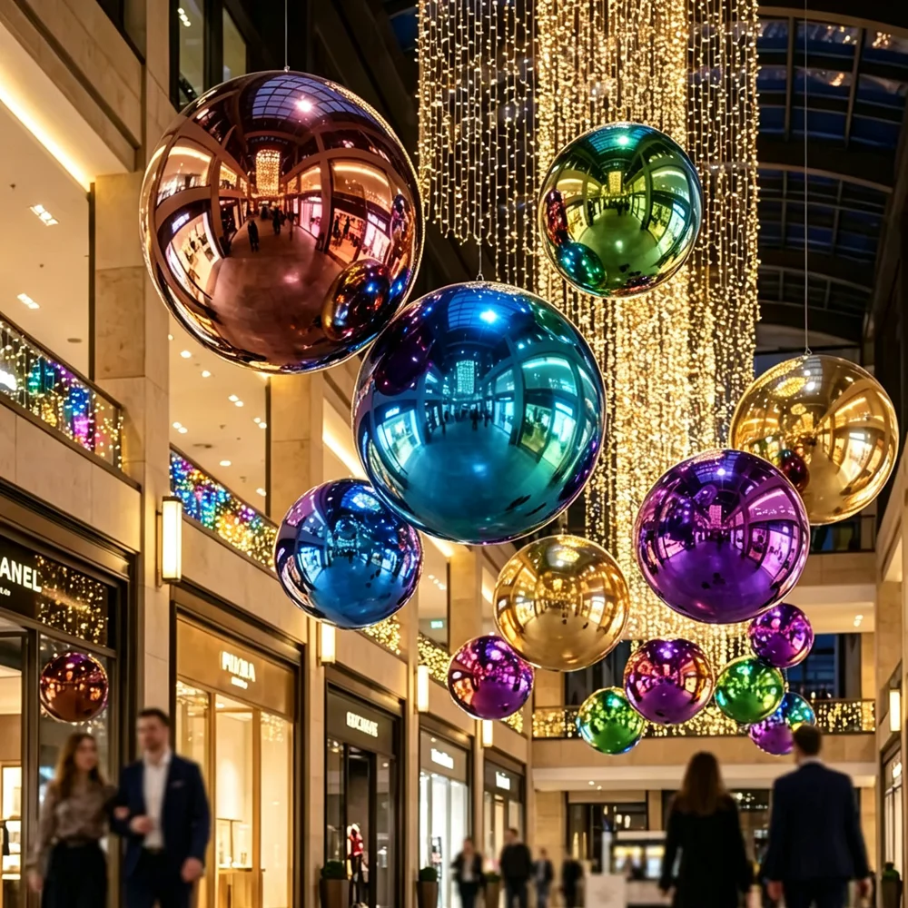 24 Color Stainless Steel Hollow Ball Mirror Finish Store Window Hanging Decor Ball for Mall/Event/Ceiling Decor Dia 38mm-120mm
