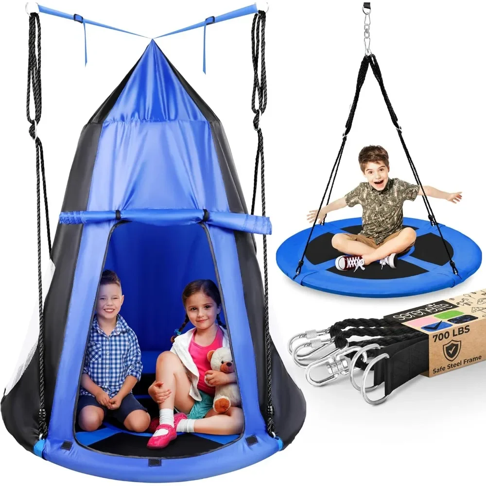 

40”Hanging Tree Play Tent Hangout for Kids Indoor Outdoor Flying Saucer Floating Platform Swing Treepod Inside Outside House