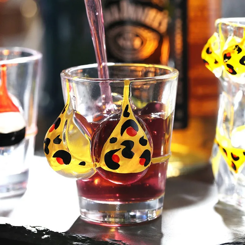 Bikini con estampado de leopardo de 50ml, cuerpo sexy creativo, copa de vino, vodka, soju, bar en casa, utensilios para beber de moda