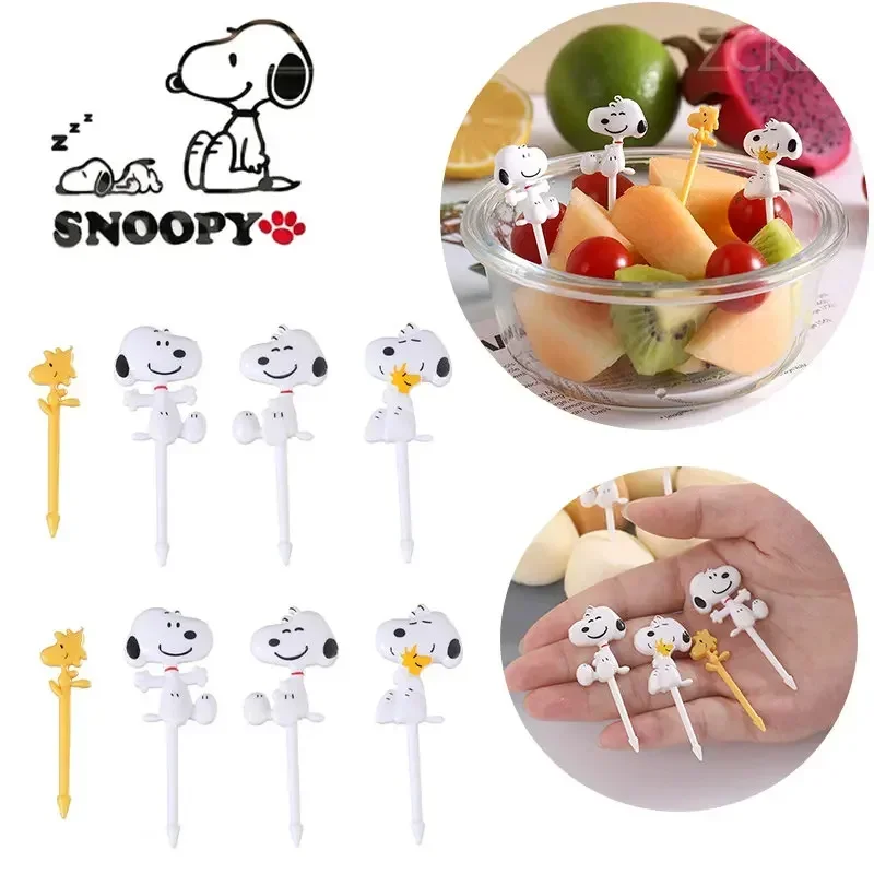 Snoopy Fruit Fork Bathroom Mini Fork Cartoon Party Supply Cake Flag Decoration Cute Fruit Toothpick Lunch Bento Accessories Gift