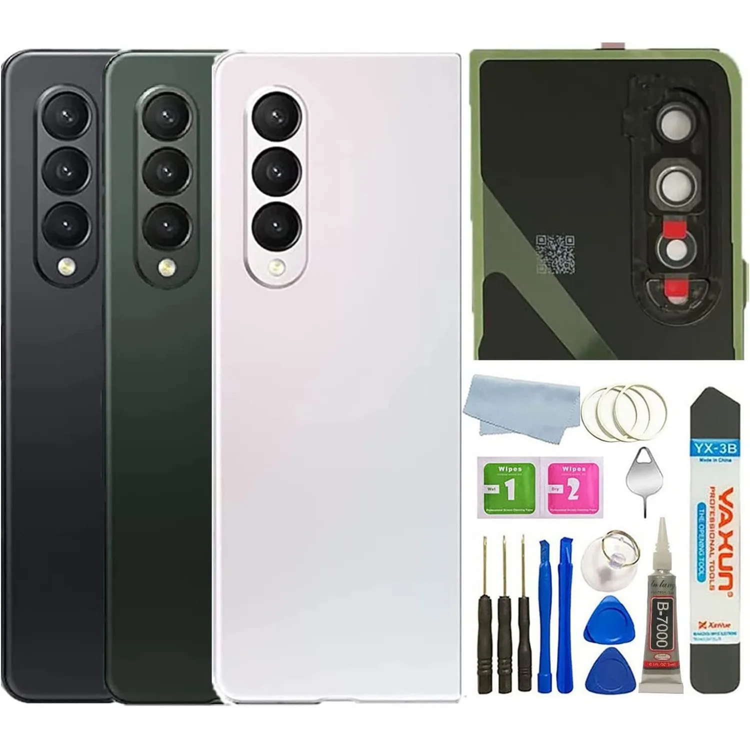 

N&J Z Fold 3 Back Glass Cover Replacement forZ Fold 3 5G Back Glass Housing Cover Photo Frame Cover W/Pre-Installed Tape + Tools