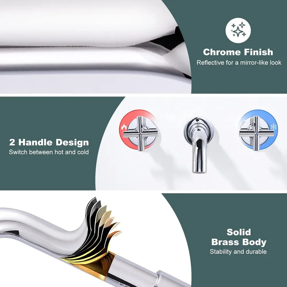 Chrome 2-Handle Wall-Mounted Bathroom Faucet with Rough-In Valve Included