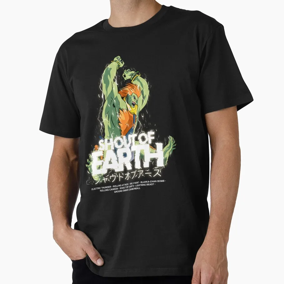 

Blanka’s Shout of Earth Street Fighter Videogame Gift t shirt for man Fighting game Graphic Clothes All size Top S-6XL