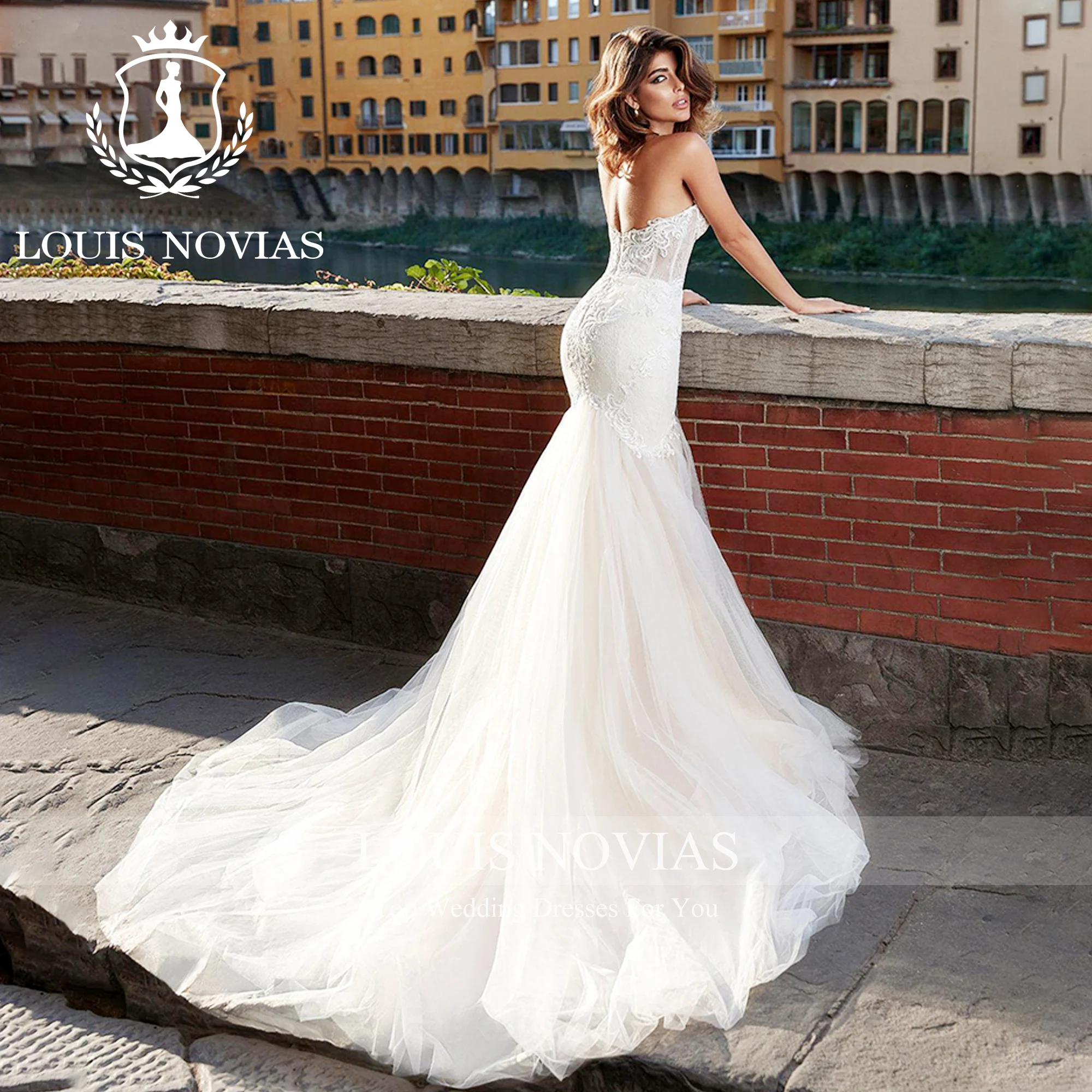 LOUIS NOVIAS-vestido De Novia De sirena sin tirantes para mujer, traje De encaje bordado, Espalda descubierta, 2023