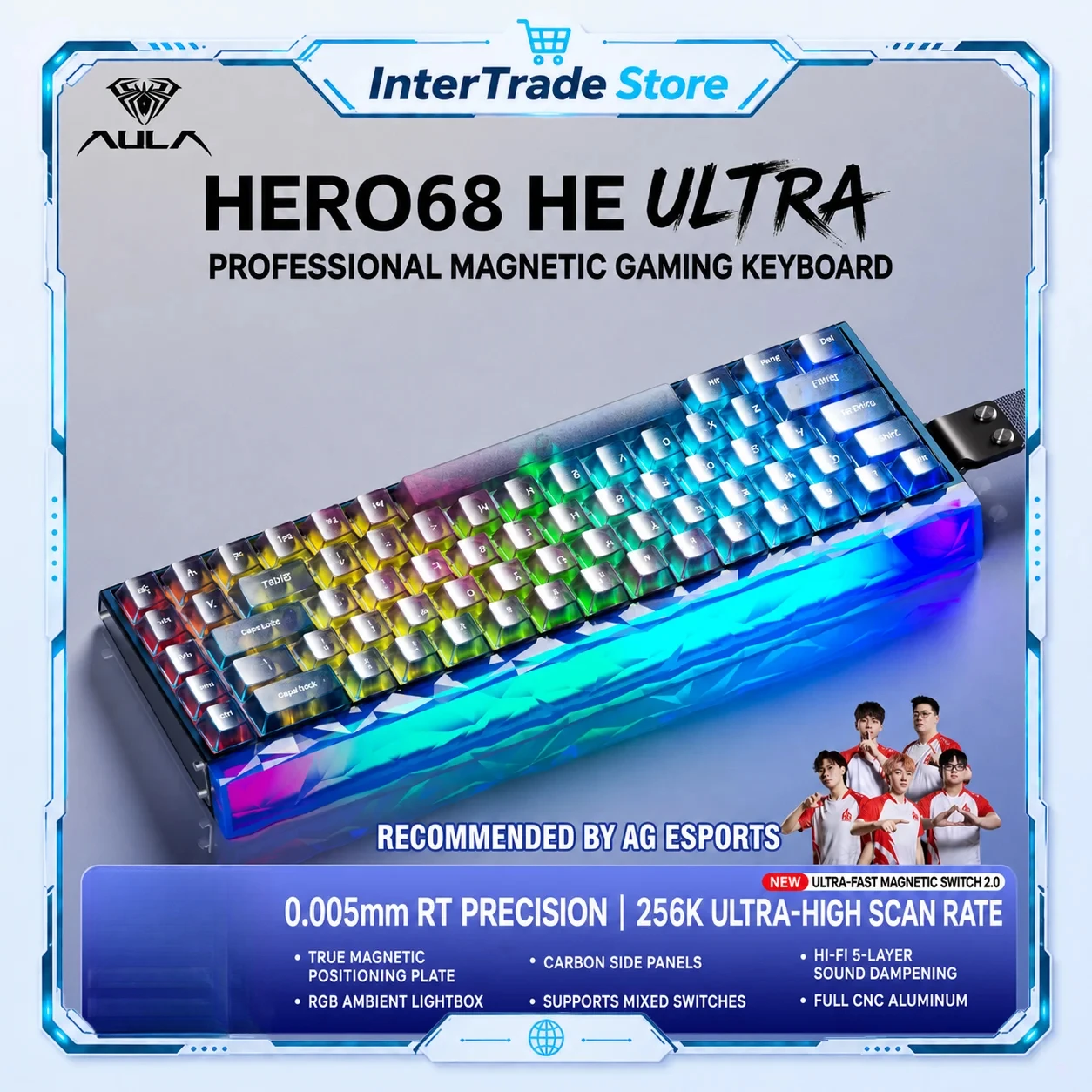 AULA HERO 68HE PRO ULTRA Magnetic Switch Aluminum Alloy Gaming Mechanical Keyboard Custom RGB Ergonomic Keyboard for Game Gift