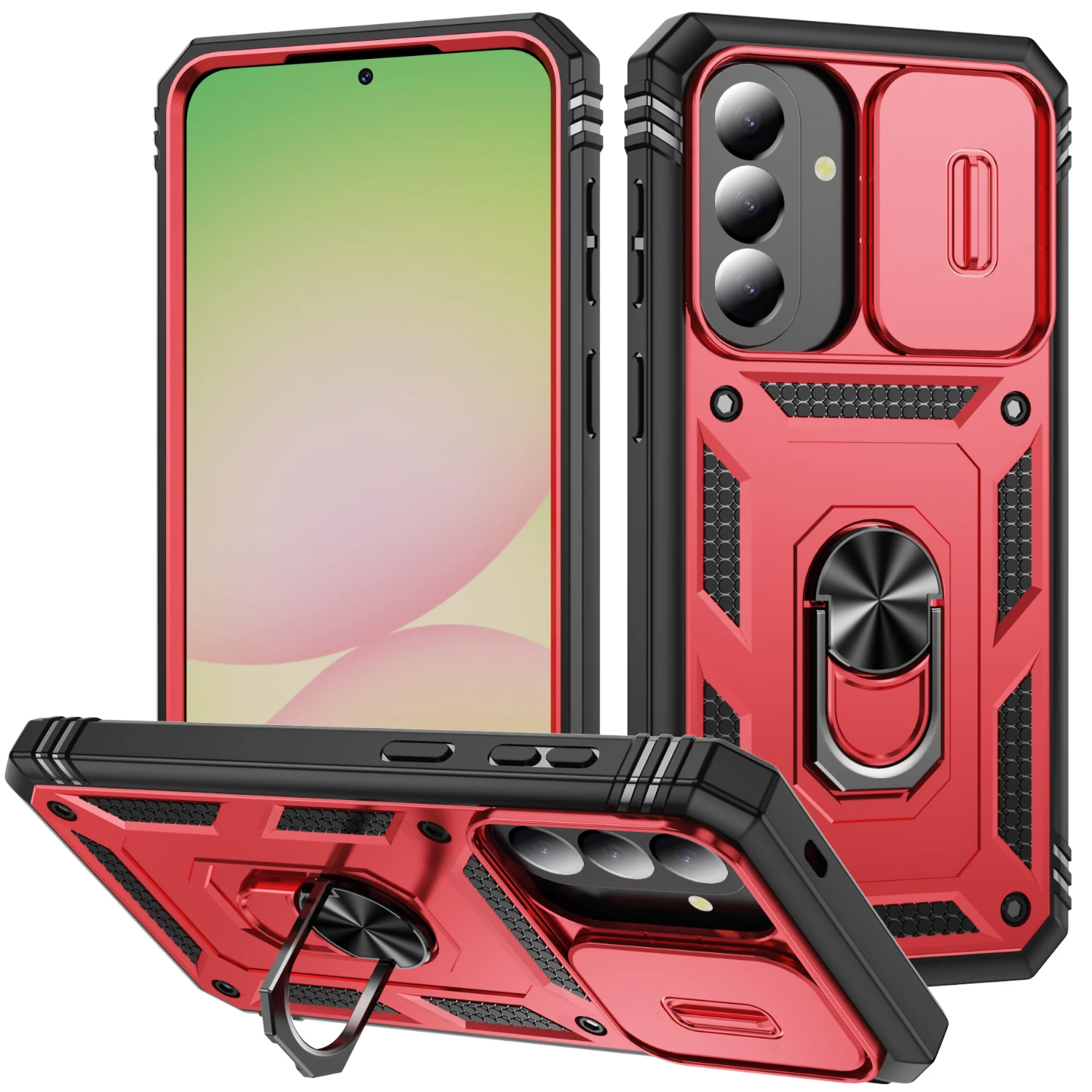 Shockproof Hybrid Heavy Duty Kickstand Phone Case For Samsung Galaxy A57 A56 A55 A16 S26 S25 S24, Slide Camera Protection Cover