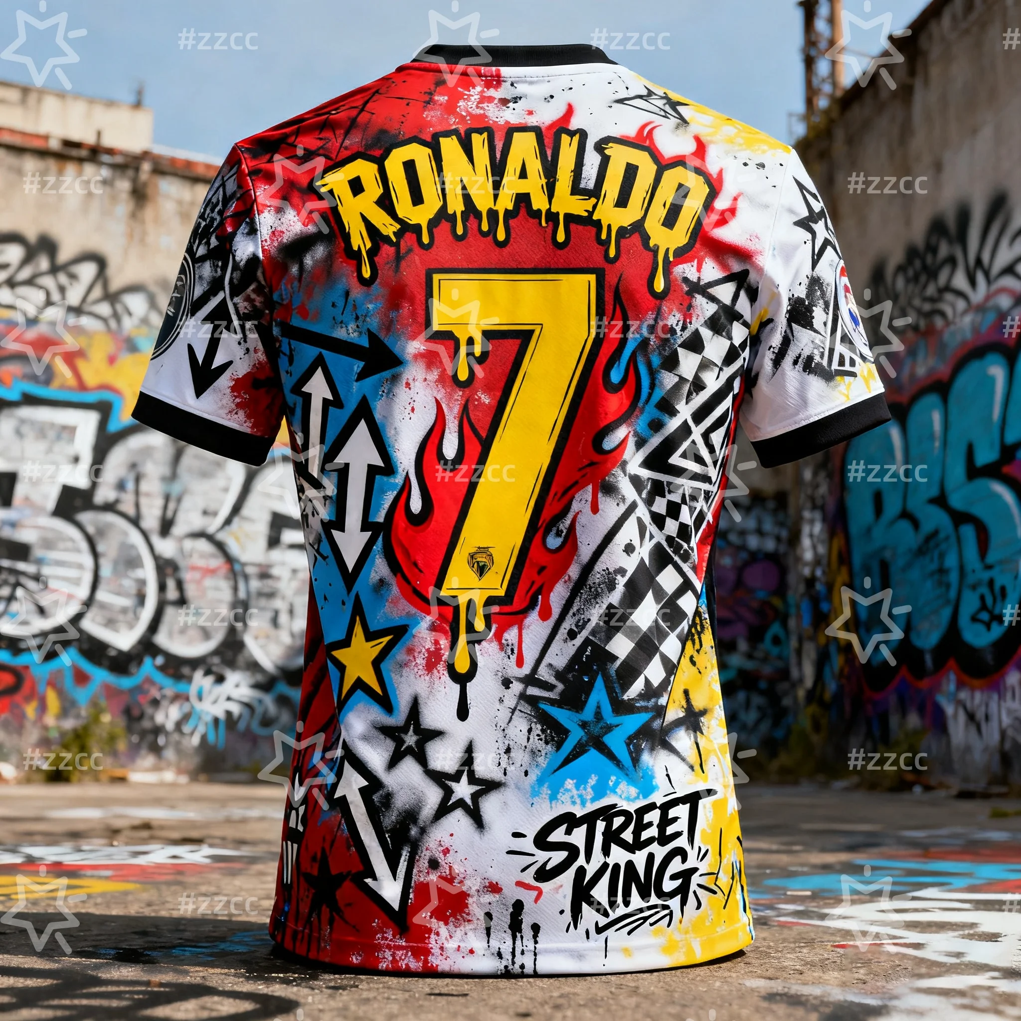 رونالدو جرافيتي جيرسي كرة القدم جيرسي رقم. 7 ثلاثية الأبعاد الطباعة الخريف الرياضة الجافة بسرعة تي شيرت رجالي ملابس الأطفال المحملة Y2k امرأة #4