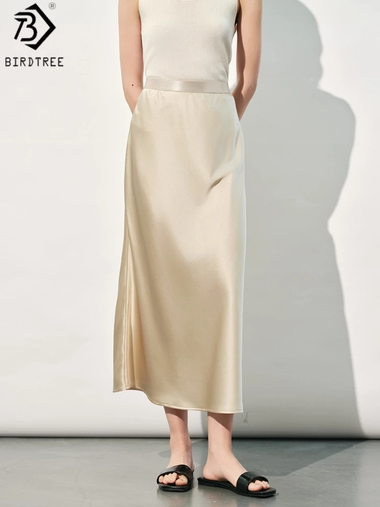 

Birdtree, 90% Silk 10% Spandex Skirt, Elastic Waist, Women Elegant Loose Solid Skirts, Commuting Style, 2026 Spring New D63712JF