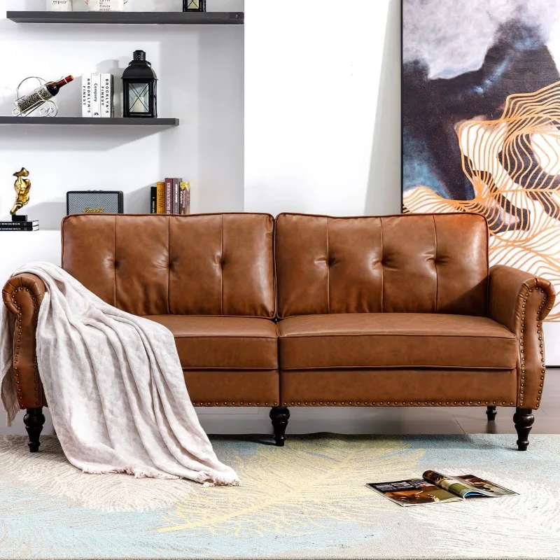 

80” Leather Faux Loveseat Sofa, Mid-Century Modern Couch with Soft Cushion and Firm Structure, Perfect Furniture for Living Room