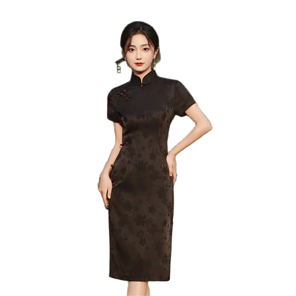 Chinese Traditional Improved Cheongsam Mid-length Spring Retro Elegant Dress Women's Daily Temperament Short Sleeves Qipao New