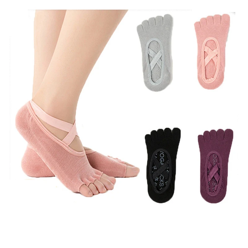 

Женские носки для йоги, 2 шт., силиконовые противоскользящие носки с пятью пальцами, носки для танцев и фитнеса, удобные мягкие дышащие носки с перекрестной завязкой