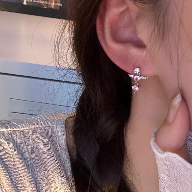 1 PCS Korean Style Shiny Ear Bone Nail 316L Stainless Steel Y2K Cute Pink Bowknot Zircon Crystal Earring Women Cochlea Jewelry