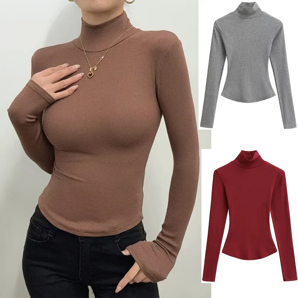 

7-цветный шикарный короткий вязаный свитер с высоким воротником, женский осенне-зимний облегающий пуловер с базовым слоем, стильный утягивающий топ