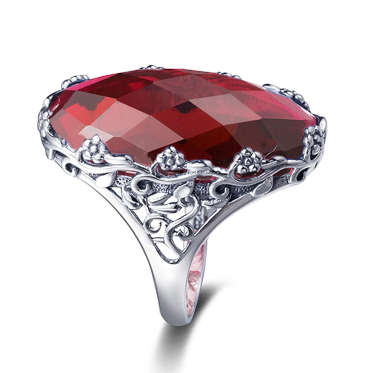 Szjinao ضخمة 14*27 مللي متر حجر كبير روبي خواتم خمر الصلبة فضة 925 كبير مصمم مجوهرات للنساء هدية حفلة 2025 #4