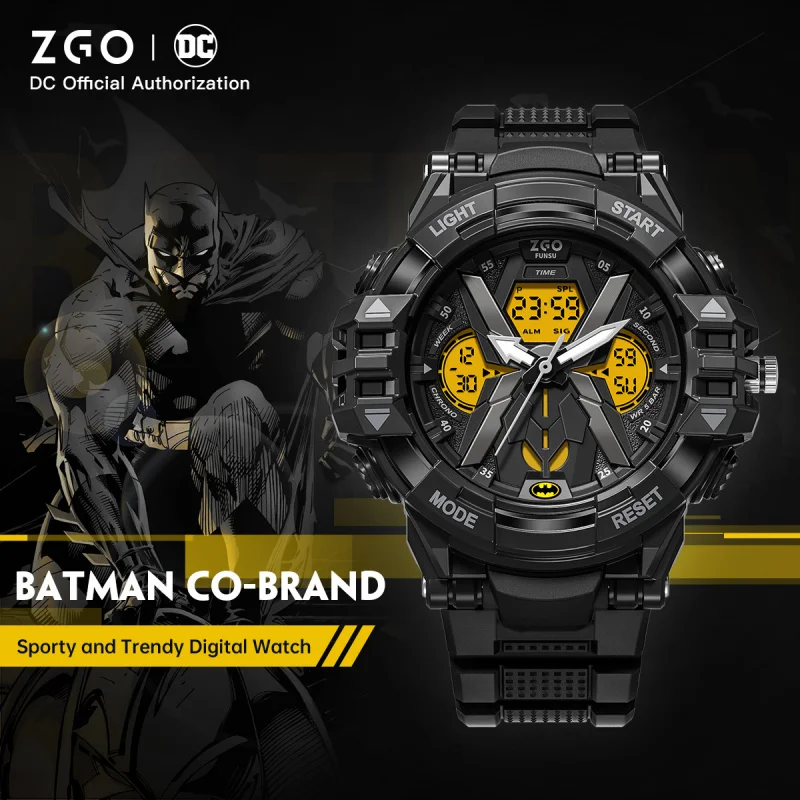 Original ZGO X DC Batman Watch Multi-Function Luminous Shock-Resistant Anti-Wear Mirror Large Dial Sports Watch Unisex 8728