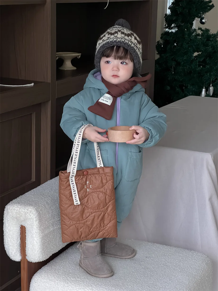 2024 Winter New Baby Fleece Hooded Romper Infant Boy Girl Padded Jumpsuit Plus Velvet Thick Newborn Toddler Warm Clothes 0-24M