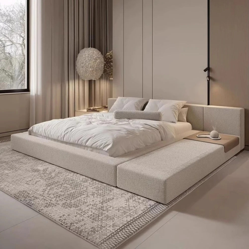 Marcos de cama Queen blancos minimalistas y elegantes para niños, tapicería moderna, espacio de almacenamiento, Camas francesas, decoración del hogar