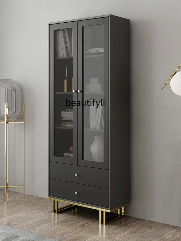 Bookcase Shelf Nordic Modern Student Household Bookcase with Glass Door