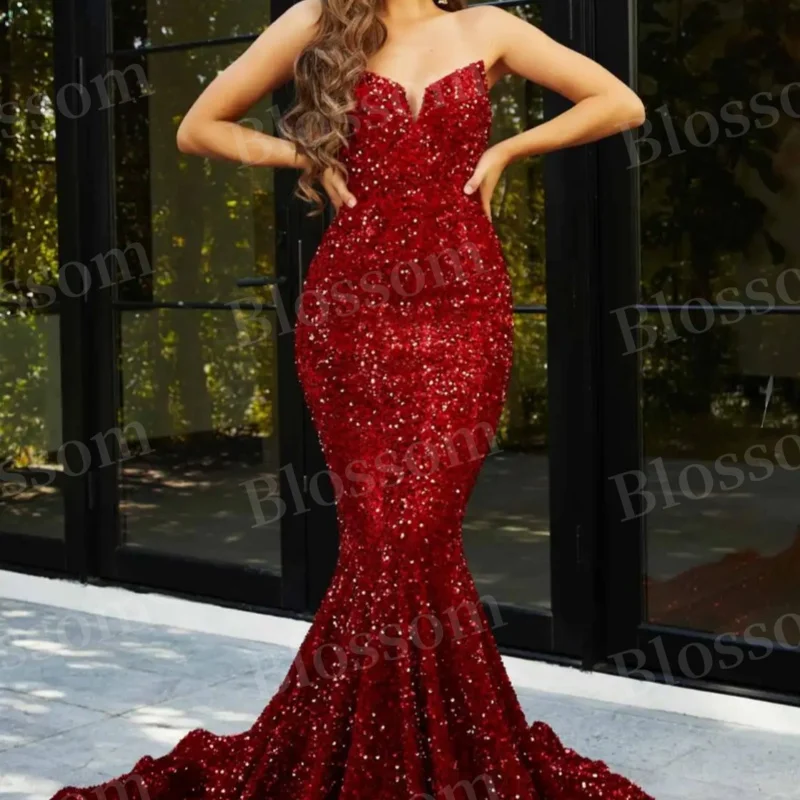 

Glamorous Mermaid Gala Dress Sequin Sleeveless Party dress Backless strapless floor-length cocktail dress