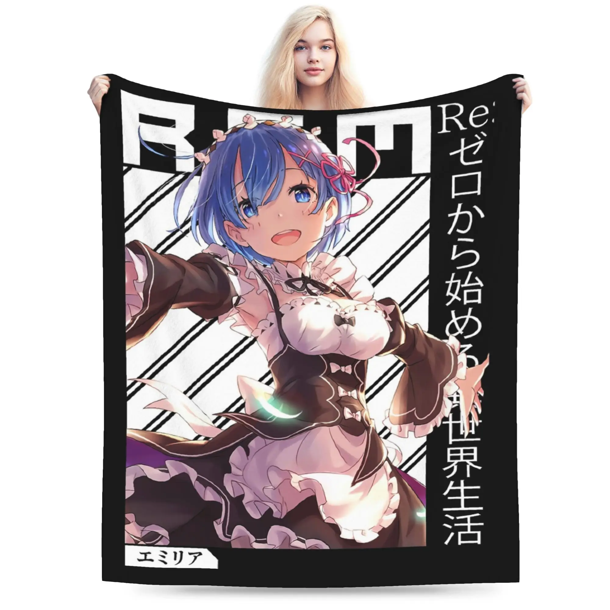 Rezero Rem Re:Life In A Different World From Zero Ram Blanket Flannel Decoration Warm Throw Blankets for Home Office Bedspread
